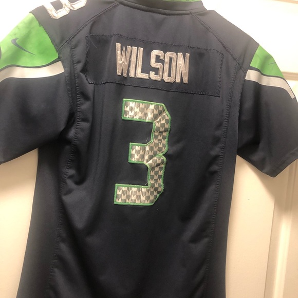 Nike On Field NFL Seattle Seahawks #3 Wilson Boy's Blue Silver Lime Jersey - Picture 13 of 13